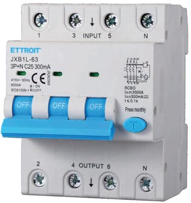 A2ZWORLD Interruttore Magnetotermico Differenziale Trifase, Tipo A 300mA, RCBO Classe A 4P C25 25A, Curva C 3P+N 6000A, Occupa 4 Moduli DIN, AC 400V IP20