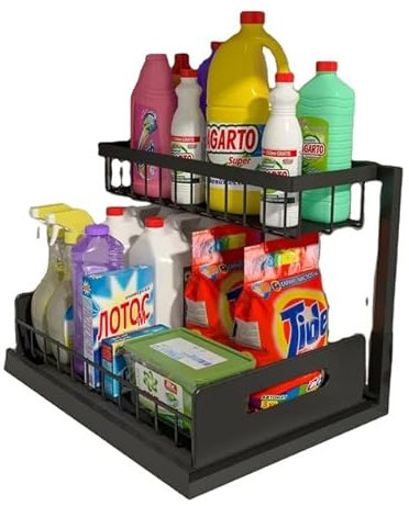 Skysmart Tier Under Sink Storage Kitchen Organiser with Sliding Draweritchen Storage and Organisation Cupboard Sink Shelf, Organizer with Hooks, for Bathroom Kitchen Countertop,(WITH OUT CUP)