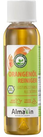 AlmaWin® Orangenölreiniger ÖKO 2x125ml ideal als starker Allesreiniger & Fettlöser – Veganes Orangenreiniger Konzentrat in recycelter Flasche – Orangenöl Reiniger