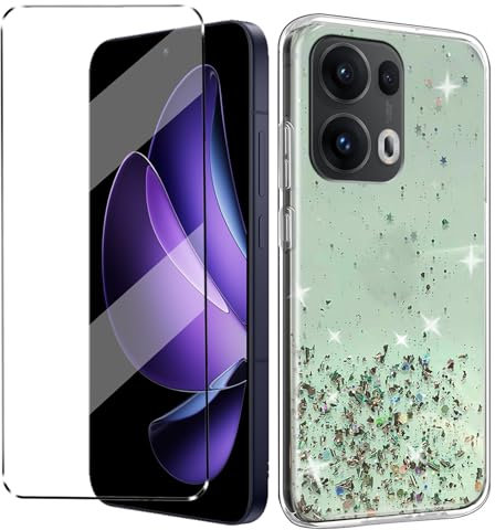 Glitter Bling Coque et 1Pcs Verre trempé Protection Compatible with Oppo Reno 13 Pro 5G Coke Coque de Protection étui Housse Etui Protection et protège écran Antichoc,Vert
