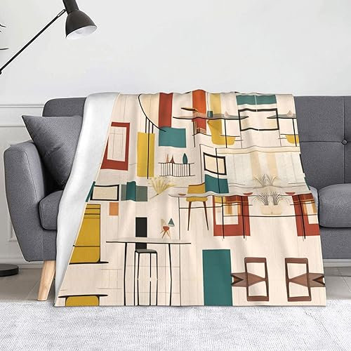GGNKDL Mid Century Decke mit modernem Druck, 152,4 x 127 cm, leicht, warm, bequem, weich für Sofas, Campingausflüge