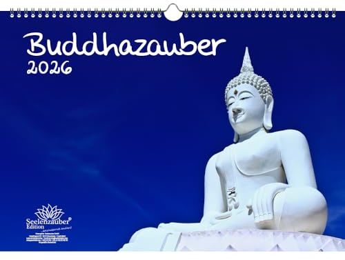 Buddhazauber DIN A3 Kalender für 2026 Zen Buddha Feng Shui - Set-Inhalt: 1x Kalender 1x Weihnachtsanhänger 1x Grußanhänger (gesamt 3 Teile)