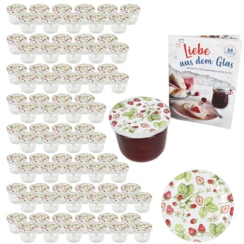 MamboCat 100er Set Sturzglas 230 ml mit Schraub-Deckel Wald-Erdbeere I Einmachgläser + to 82 Deckel mit Diamant-Zucker-Rezept I Vorratsgläser einkochen & konservieren