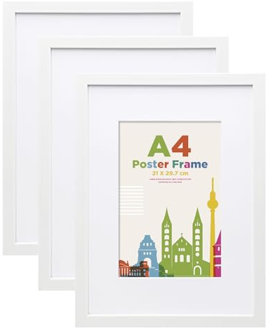 Egofine Bilderrahmen A4,Holzrahmen Rahmen mit Acrylglas, 21x29.7cm Posterrahmen für Tisch- und Wandmontage,Passepartout für Fotos DIN A5, Perfekt für Fotos,Poster,Puzzles,Zuhause, Büro,Weiß,3er