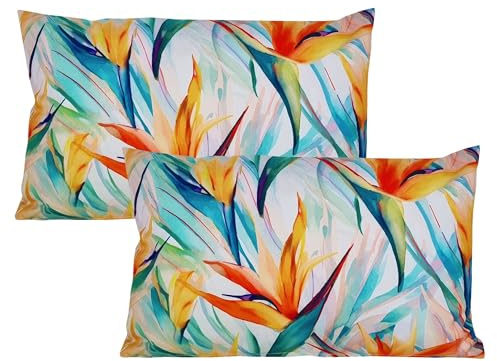 JACK 2er Set 30x50cm Motiv Outdoor Kissenhülle Kissenbezug Wasserfest Sitzkissen Lounge Kissen Garten Stuhl Lotus Effekt, Farbe:Strelitzia