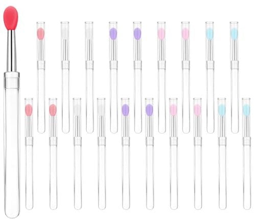 HJZHII 20 Pcs Silicone Lip Brushes, Reusable Balm Brushes with Cap Colorful Silicone Eyeshadow Applicators Concealer Brush Beauty Skin Care Tool Kits for Lipstick Gloss Cream