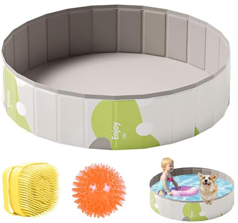 Hundepool Faltbar, Verdicketes Hundeplanschbecken Für Hunde 100 X 30 cm, Anti-Rutsch-Platten, Schnelle Entwässerung, Hundebadewanne Mit Badebürste, Schwimmbecken Kinder (Grau,80cm)