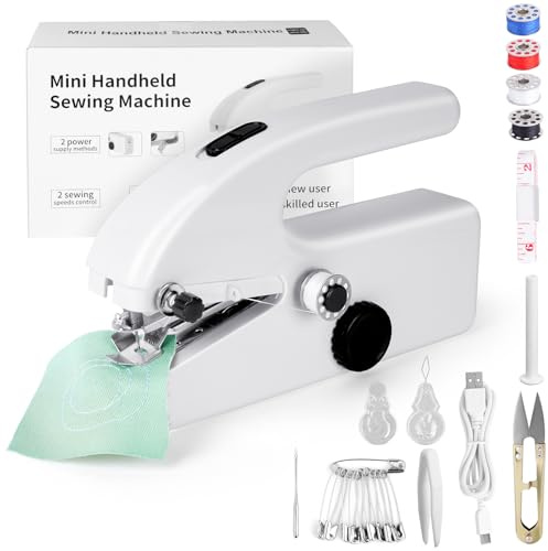 Flintronic Handheld Sewing Machine, Mini Portable Electric Sewing Machine, Easy to Use, Quick Hand Stitching Machines, Beginner Quick Sew-ing for Fabric, DIY Clothing, Curtains, Compact & Lightweight