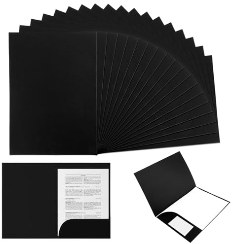 Kraft Mappe, 20 Stück A4 Kraftpapier Dokumentenmappe, Kraftpapier Dokumentenmappe, Sammelmappe A4 Pappe mit Kartensteckplatz, Ordner mit Tasche, für Büro Schule(Schwarz)