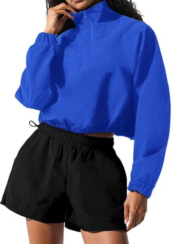 LACOZY Lightweight Zip Workout Cropped Top for Women Long Sleeve Running Athletic Crooped Track Jacket Royal Blue XL