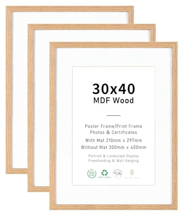 ATOBART Bilderrahmen 30x40cm MDF Holz Natur,3er Set 30x40cm Fotorahmen mit Acrylglas,Picture Frame 30x40 zum Aufhängen,Holz rahmen mit Passepartout für A4 Dokumente,Zertifikate,Fotos,Poster