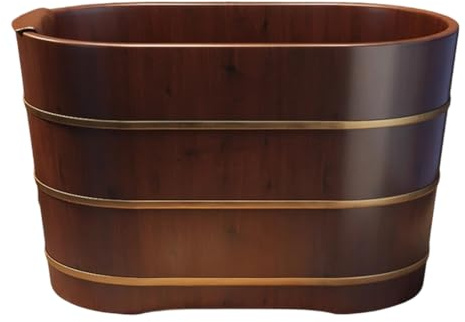 PP-Vic Petite Baignoire Autoportante en Bois Massif, Baignoire Japonaise Portable De Qualité Supérieure avec Drain Adaptée À La Rénovation du Spa Et De La Salle De Bain,100cm/39.3in