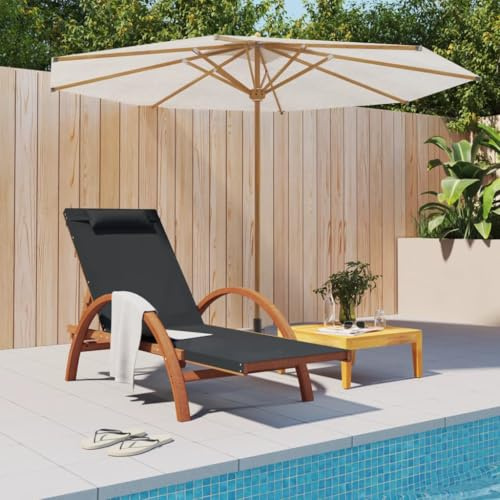 QUAHEAS Sonnenliege Grau Textilene, Massivholz Pappel, verstellbare Rückenlehne, Kissen, Gartenliege für Terrasse, Pool, 110 kg Belastbarkeit