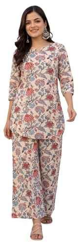 Leriya Fashion Set Kurta da donna | Co ord Set da donna elegante | Set Kurti da donna | Kurti corto da donna | Kurtis | Set Kurta dritto etnico Jaipuri con pantaloni palazzo | Abito Salwar per abiti