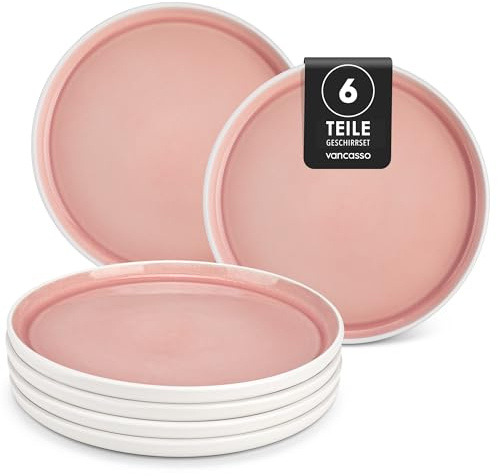 vancasso ELBA Dinner Set of 6, 10.25in Dinner Plates Set of 6, Durable Ceramic Plates for Everyday Meals, Scratch Resistant, Lead-Free, Microwave and Dishwasher Safe, Pink