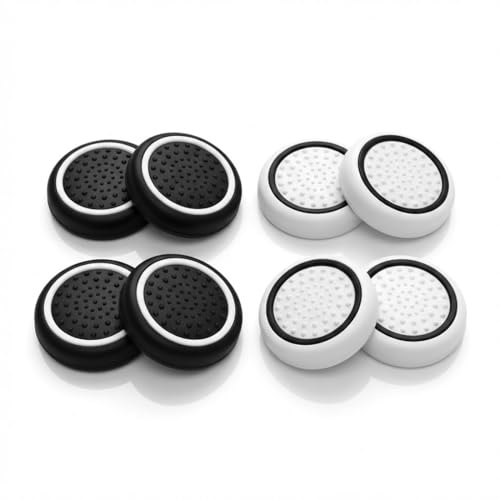 YIPFEN 4 paires Capuchons Thumbstick – Accessoires de Grip pour Manettes – Contrôle antidérapant et Précision accrue – Compatible avec PS5 et PS4 (Noir et Blanc)