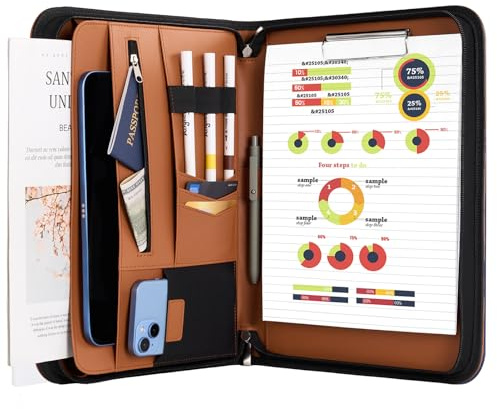 ProCase Portfolio Business Padfolio Folder with Zipper -Tan | Conference Meeting Executive File Legal Document Organizer with Pockets Letter Size A11 Writing Pad Notepad Padfolio