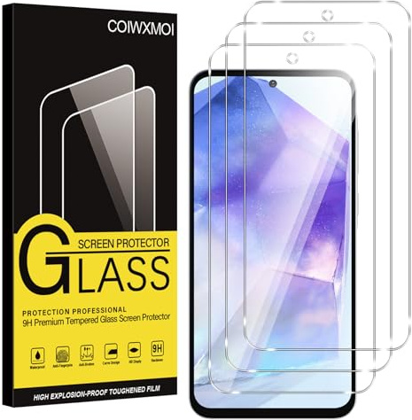 Coiwxmoi 3 Pièces Verre Trempé pour Samsung Galaxy A55 5G 6,5,Ultra Résistant Film Protection écran, Dureté 9H Glass, Sans Bulles D'air,Anti-Rayures HD Transparent Vitre Protection pour Samsung A55
