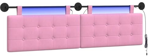 vidaXL Hängendes Kopfteil Mit LED Licht Rosa Stoff, Moderner, rechteckiger Polster-Kopfteil, Wandmontage, anpassbare Schlafzimmer-Deko, platzsparende Möbel Ideen