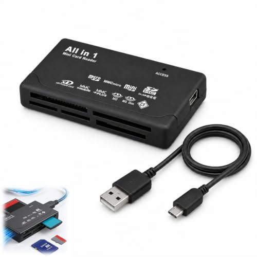 Lector de Tarjetas USB 2.0, Lector Múltiple Tarjetas 6 en 1, Adaptador Multiformato para SD SDHC MicroSD MMC CF XD MS M2 Mini SD, Transferencia de Alta Velocidad, Compatible con Windows Mac Linux