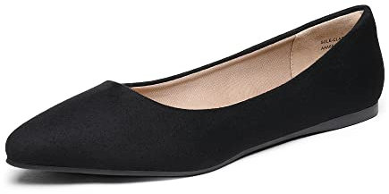 DREAM PAIRS Women's Casual Pointed Toe Ballet Pumps Slip On Ballerina Flats Shoes,Size 7,Black/Suede,Sole-Classic
