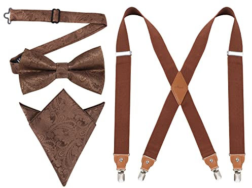 Herren Hosenträger & Fliege Set Y-Form verstellbare Hosenträger, Kaffee