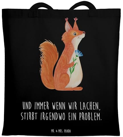 Mr. & Mrs. Panda dokumententasche Eichhörnchen Blume - Geschenk, Lachen, Tote Bag, Motivation Bilder, Spaß, Sprüche, Lustige, umhängebeutel, Jutebeutel, Shopping Tasche, Spruch Positiv, Schultasche