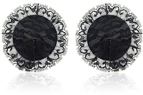 Cache-tétons sexy en dentelle avec nœud papillon Noir 2