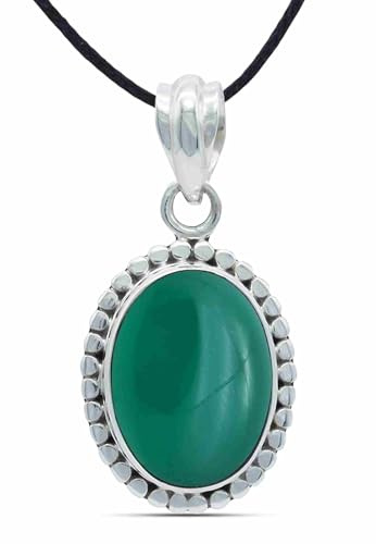 mantraroma Kettenanhänger 925 Silber grüner Onyx Stein Edelstein Kettenanhänger Damen Sterling Silber Halskette Anhänger Geschenk (MAH-123-14)