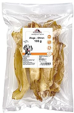 TACKENBERG 500 g Ziegenohren für Hunde - leckerer natürlicher Kausnack in Premiumqualität - schonend getrocknet - reines Naturprodukt zur Belohnung, als Snack oder Leckerli