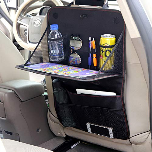 HomDSim Organizador de asiento trasero de coche de tela Oxford con bandeja de mesa plegable para niños, organizador de asiento trasero para coche, bolsa de viaje