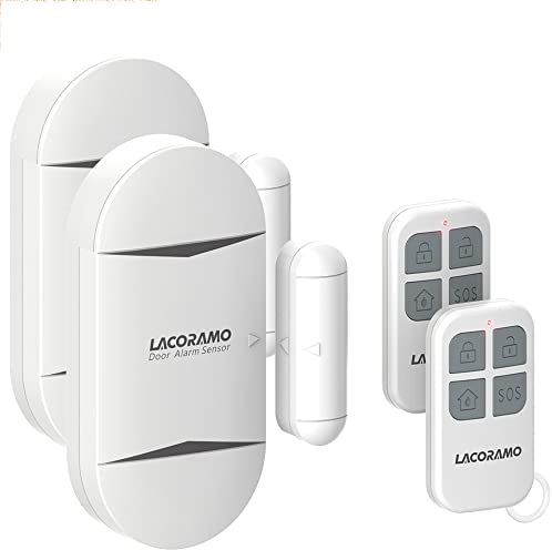 LACORAMO 130db Sensor de Alarma para Puertas y Ventanas con 2 Controles remotos,Campana de Apertura de Contacto magnético inalámbrico para niños,hogar,refrigerador,Tienda (2 Alarma 2 Controles)