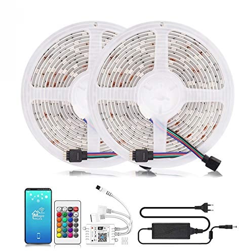 Arotelicht Wlan RGB LED Streifen 10M WiFi IP65 Wasserdicht LED Stripe Smart Phone APP Kompatibel mit Alexa, Google Home, RGB LED band Lichtband Leiste, IR Controller Fernbedienung 12V 5A Netzteil