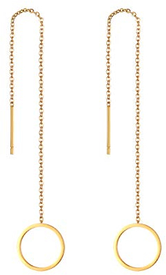 JewelryWe Schmuck Durchzieher Ohrringe Edelstahl Rund Kreis Lange Kette Einfädler Ohr Linie Ohrhänger für Frauen Mädchen, Gold