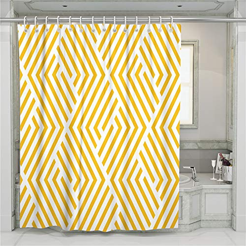 Chickwin Chickw1 Duschvorhang mit 12 Ringe, Polyestergewebe Wasserdicht Anti-Schimmel Maschinenwaschbar Duschvorhang Bad Vorhang für Badewanne Duschen Badezimmer Dekorative (180x200cm,Gelb einfach)