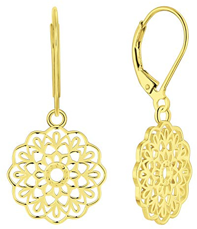 JO WISDOM Damen Ohrringe Mandala Ohrhänger Silber 925,Hängende Blume des Lebens Yoga Amulett Medaillon Religiöser Schmuck mit Gelb Vergoldet,Schmuck für Frauen