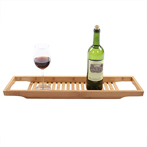 Bambus Badewannenablage ausziehbar Badewanne Weinhalter, Multifunktionale Badewanne Tablett Weinflasche Glasregal Badewannentisch Badewannentablett 69,4 x 15,3 x 4,8 cm