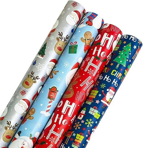 4 x 7M Cute Christmas Wrapping Paper roll -Perfect for Christmas, Birthday, Festival, Party or Wedding Gift and Festive Decoration by Karma Ltd