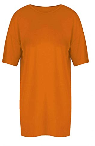 FAIRY TRENDZ LTD Ladies Women Oversized Baggy Short Sleeve Tunic Top Loose Fit Pullover T Shirt Dress(Neon Orange One Size)