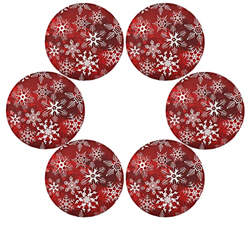 Weihnachtliche Platzsets, weihnachtliches rotes Muster mit Schneeflocken, Blume, rund, 6 Stück, für Küchentisch, waschbar, Küchentisch-Matten, Platzsets
