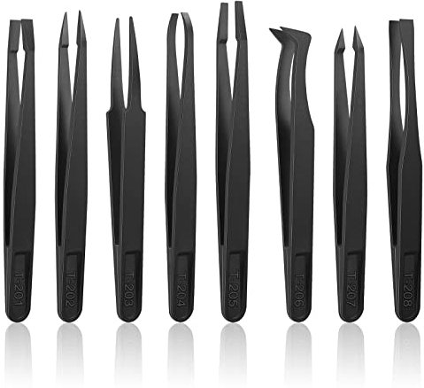 8 Pieces Carnivorous Plant Venus Fly Trap Feeding Tweezers Food Tongs 8 Styles Black Feeding Tongs Carbon Fiber Food Tweezers for Flytraps Pitcher Plants Butterwort Mealworm Feeding, 4.7 Inch Long