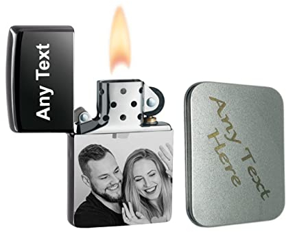 Custom Lighter Personalised with Text & Photo (Photo & Text on Front Only), Black, 58mm x 39mm