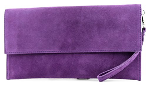 modamoda de T151 Damen Wildleder Rauleder Clutch Umhängetasche Abendtasche handmade in Italy, Farbe:Lila2021