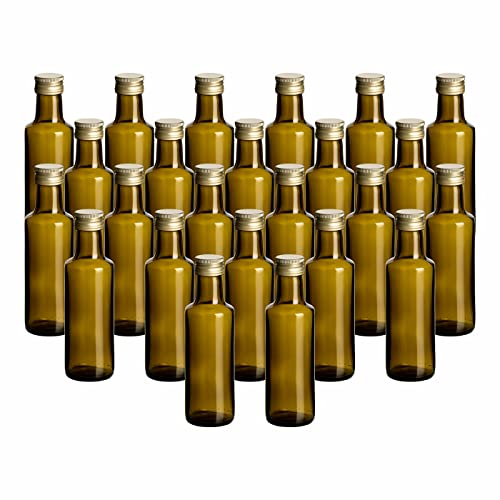Gouveo Dorica - Set di 24 Bottiglie di Vetro da 100 ml (0,1 l) con Tappo a Vite Oro, per Liquori, Olio, Aceto (DFA100G)