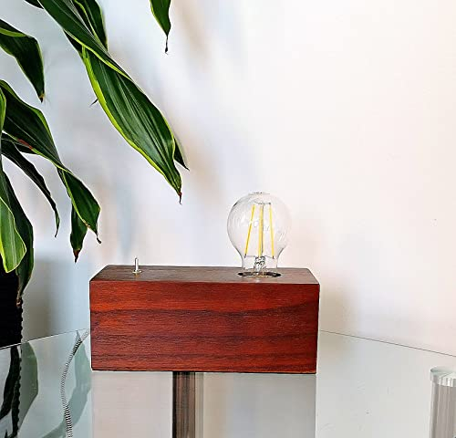 Trango 2020M-8W Tischleuchte *WOODY* Nachttischlampe Holz Mahagoni-Optik, Retro Landhaus-Look 20x10x8cm mit Schalter inkl. 8 Watt LED Leuchtmittel E27 warmweiß 3000K Schreibtischlampe Wohnzimmerlampe