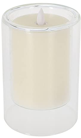 NO DISPONIBLE LED-Kerze im Glas mit Glas-Effekt, echtes Feuer