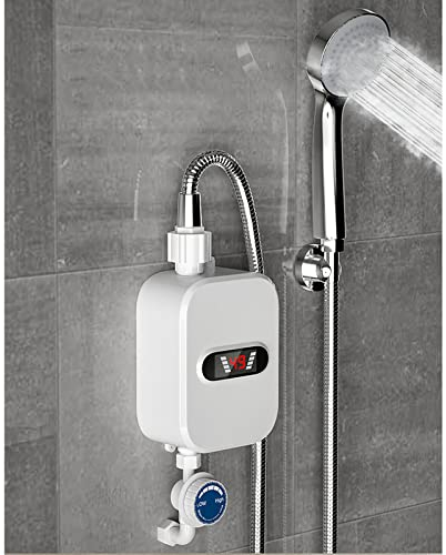 Calentador de agua eléctrico instantáneo de 3500 W con pantalla LED, calefacción de agua caliente instantánea, temperatura ajustable con ducha, para cocina, jardín, baño, caravana