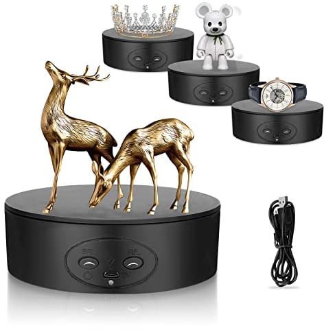 Base Giratoria Electrica, Aomdom Plataforma Giratoria de 360 Grados 13CM 5KG Plato Giratorio Electrico Expositor Giratorio con Carga USB 2 Velocidades para Joyería Pasteles Fotografía de Producto