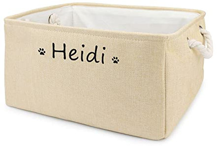 TONYFY Aufbewahrungsbox für Hundespielzeug, mit Personalisierbarem Namen des Haustieres, Behälter für die Organisation von Hundekleidung, Hunde Katzen zubehör und Haustierbedarf (Pfote Beige)