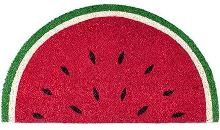 Fisura - Fußmatte außen Wassermelone aus Kokosnuss mit Rutschfester PVC-Rückseite. Halbrunde Fußmatte. Maße: 70 cm x 40 cm. Rot, grün, weiß und schwarz.